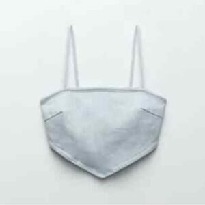 ZARA Light Denim Crop Top Bustier Side Zip Straps Size Small